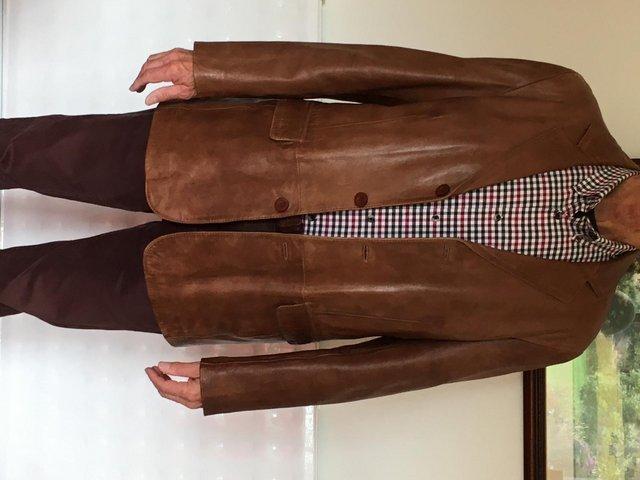 Preview of the first image of MENS HELIUM TAN LEATHER BLAZER.