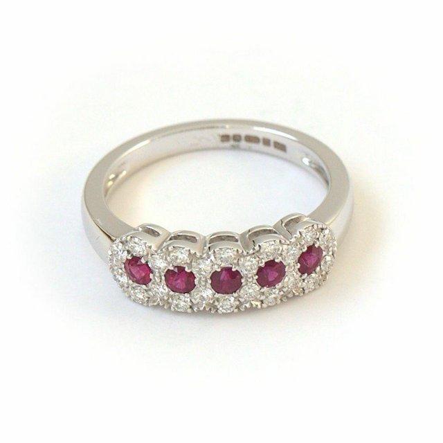 Preview of the first image of 18ct White Gold Ring with 5 Rubies and Diamonds, £1,500 ono.