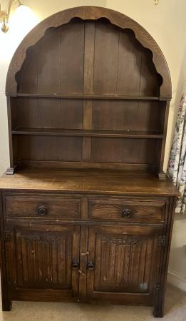 Image 1 of Oak linen fold dresser with display shelves