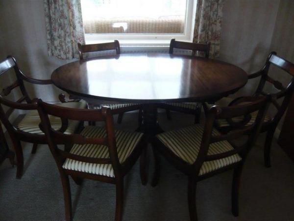 Image 1 of Dining suite - oval table, six chairs & protective table mat