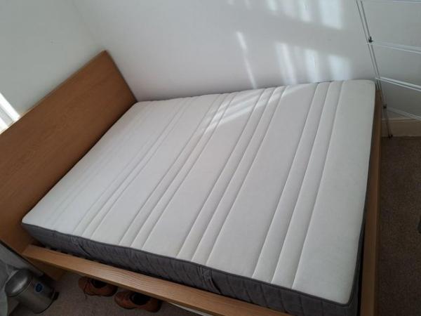 Image 2 of Ikea Wood Double Bed with Mattress.