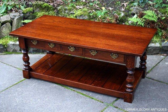 Image 92 of TAYLOR & Co STRESSED OAK THREE DRAWER POTBOARD COFFEE TABLE