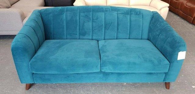 Image 6 of Development ex display blue chenille fabric sprung back sofa