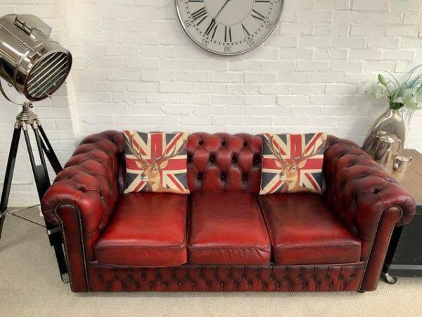 Image 4 of Oxblood SAXON 3 seater Chesterfield sofa. 2 seater availabl.