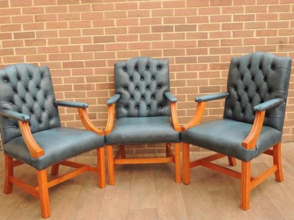 Image 4 of 3 Blue Chesterfield Chairs (UK Delivery)