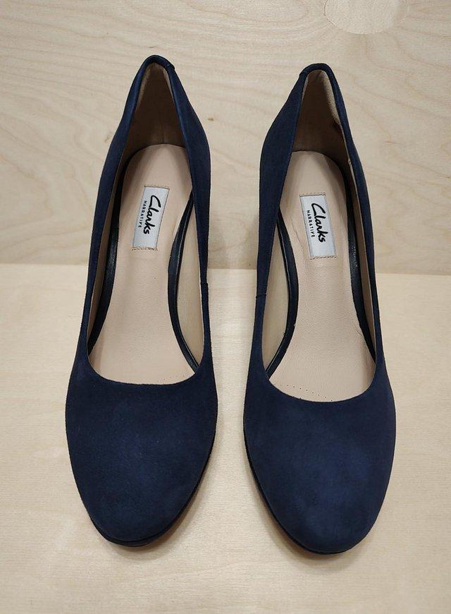 Preview of the first image of New Clark's Narrative Kendra Sienna Navy Suede Shoes UK 5.5.