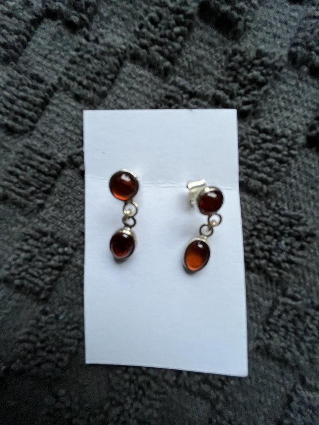 Preview of the first image of Drop Earrings Amber Sterling Silver.