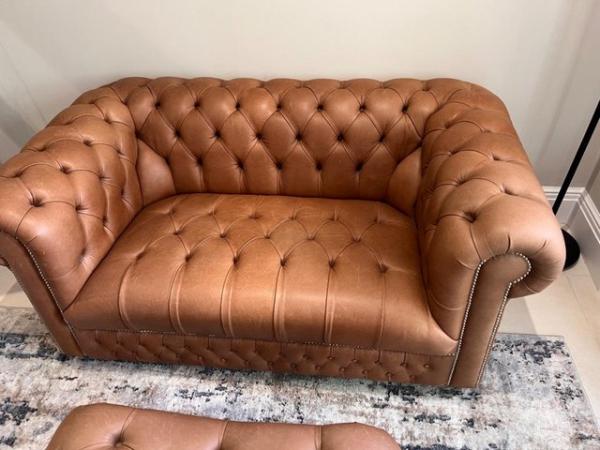 Image 3 of Leather 2 Seater Chesterfield with matching Foot Stool