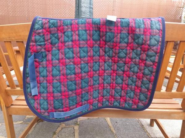 Image 2 of Blue Checked Saddle Pad, Good Condition
