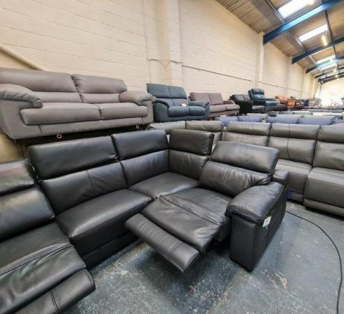 Image 7 of Laurence Dark grey leather electric recliner corner sofa
