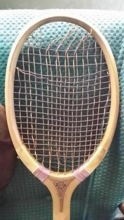 Image 2 of Antique tennis racket in press, with carry case.