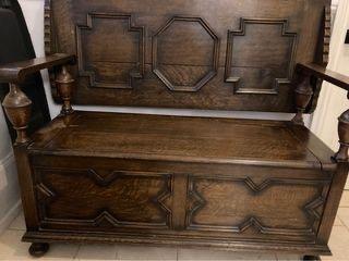 Image 1 of Beautiful Oak Antique Monks Bench
