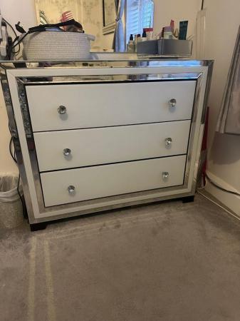 Image 1 of white and mirror 2 sets of draws and bedside table