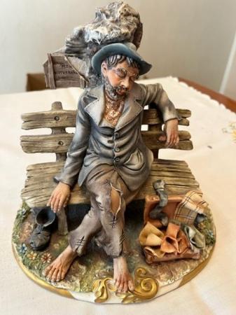 Image 3 of Capodimonte Sculpture 'Hobo on Bench' R-570