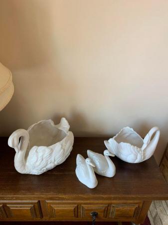 Image 2 of Pair of small China swans in white