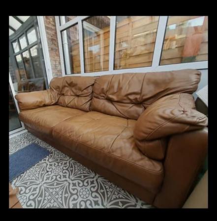 Image 3 of 3 seater genuine leather brown sofa nice