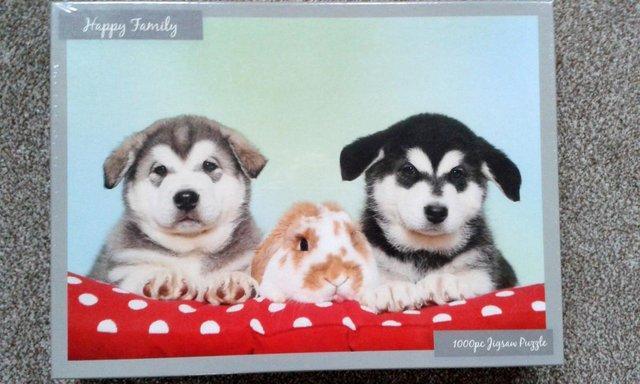 Preview of the first image of NEW Factory Sealed Happy Family Dogs & Rabbit 1000 Piece Jig.