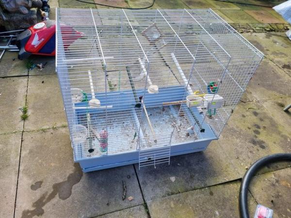 Image 5 of 2 bird cages 1 large 1 small need cleaning both good.
