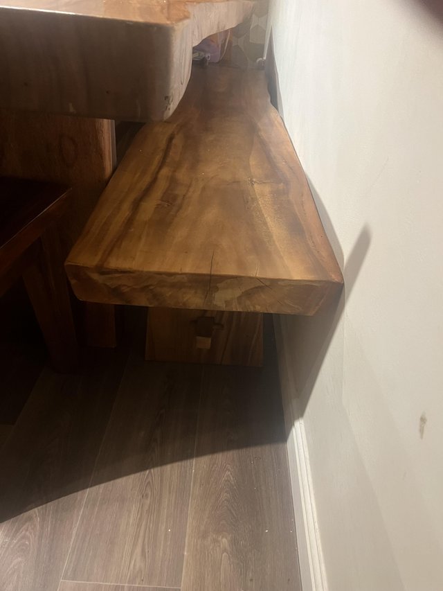 Preview of the first image of African oak solid wood dining table and chairs bench.