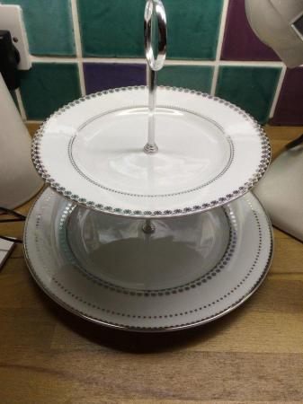 Image 1 of Cake stand 2 tier white and silver decoration