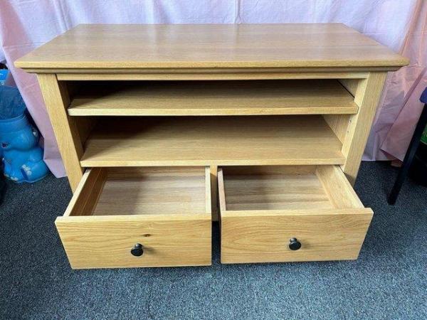 Image 3 of Real Solid Oak TV Stand with Shelves & Drawers