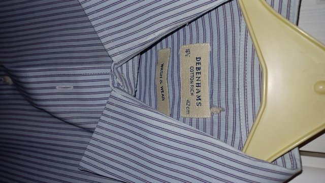Image 2 of Blue striped long sleeve formal shirt 16.5inch collar cotton