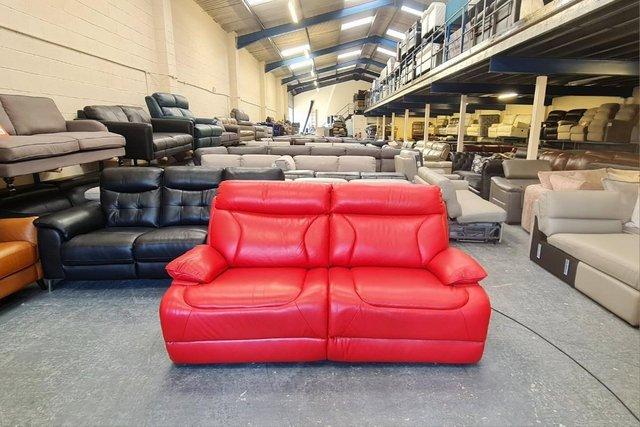 Preview of the first image of La-z-boy Raleigh red leather electric 3 seater sofa.
