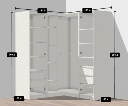 Image 2 of Ikea Pax L shape extended corner wardrobe, 4 modules, 201cm