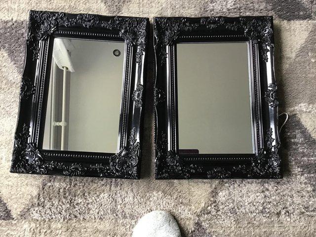 Preview of the first image of Pair Black lacquered Ornate Mirrors.