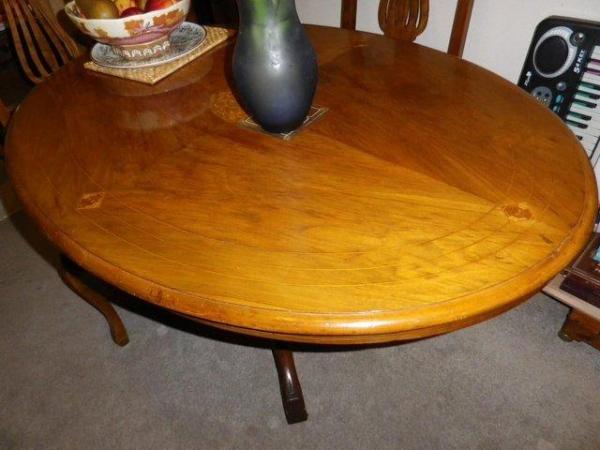 Image 1 of DINING TABLE INLAID DINING TABLE . PEDESTAL , 4 SEATER