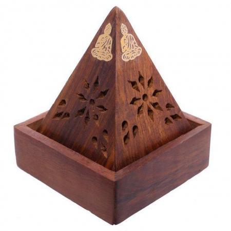 Image 2 of Decorative Sheehsam Wood Incense Cone Pyramid Box