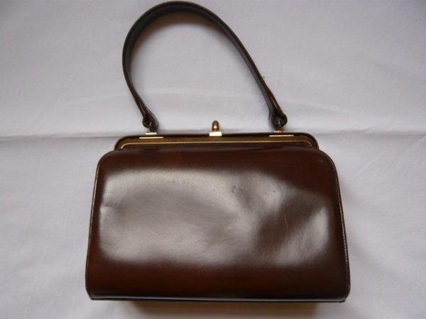 Image 3 of Handbag - vintage Widegate brown leather with suede lining