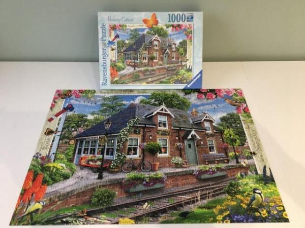 Image 1 of Ravensburger 1000 piece jigsaw titled Railway Cottage.
