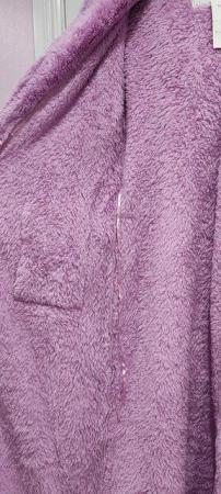 Image 9 of New M&S Lavender Fleece Dressing Gown X-Small Hooded Pockets
