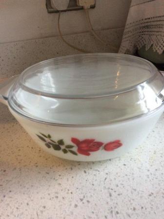 Image 1 of Vintage Pyrex casserole dish  rose design