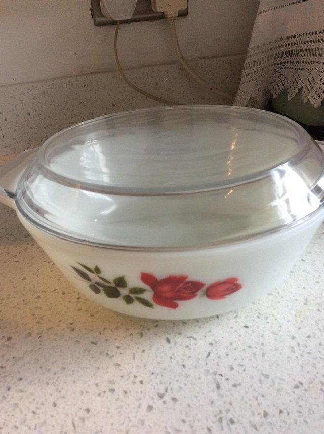 Preview of the first image of Vintage Pyrex casserole dish  rose design.