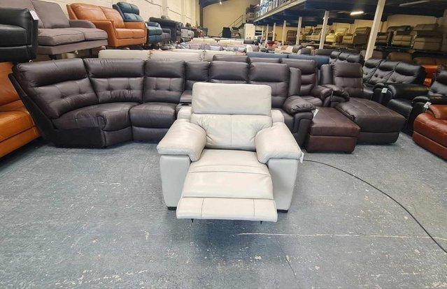 Image 2 of Laurence Le Mans Cloud grey leather electric recliner chair