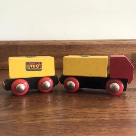 Image 3 of Vintage 1990s BRIO magnetic truck, trailer + 2 containers.