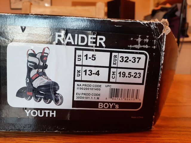 Preview of the first image of K2 Raider Kids’ Adjustable Inline Skates UK Size 13-14.
