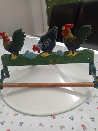 Image 1 of Cast iron rooster pattern kitchen paper holder.