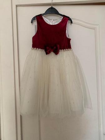 Image 1 of Child’s Party Dress, Wine top with cream attached skirt
