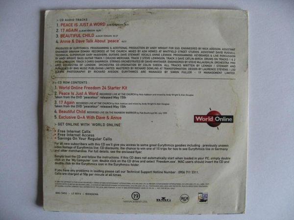 Image 2 of Eurythmics – Peace Is Just A Word - 4 Track Enhanced CD Samp