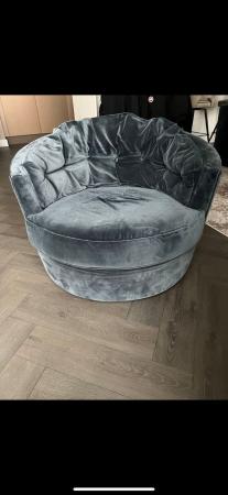 Image 3 of Crushed Blue Velvet Swivel Armchair