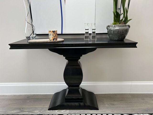 Preview of the first image of Italian Black lacquered calved console table.