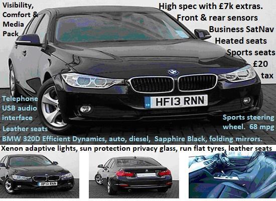 Preview of the first image of High Spec 3 Series BMW 320D auto ED diesel, Black 2013.