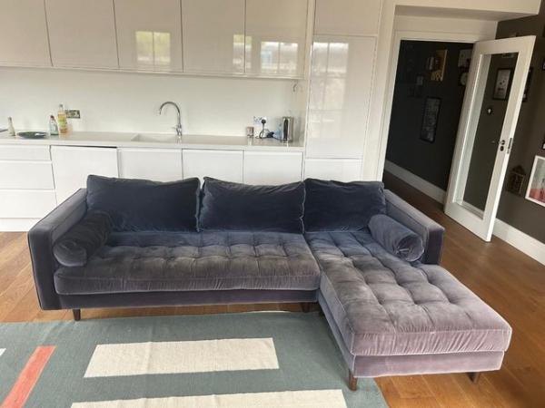 Image 3 of Dark grey navy blue velvet Made sofa | L-shape corner sofa