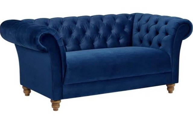 Image 2 of **NOW SOLDMontgomery Style Blue Velvet 2 Seater & Love chair