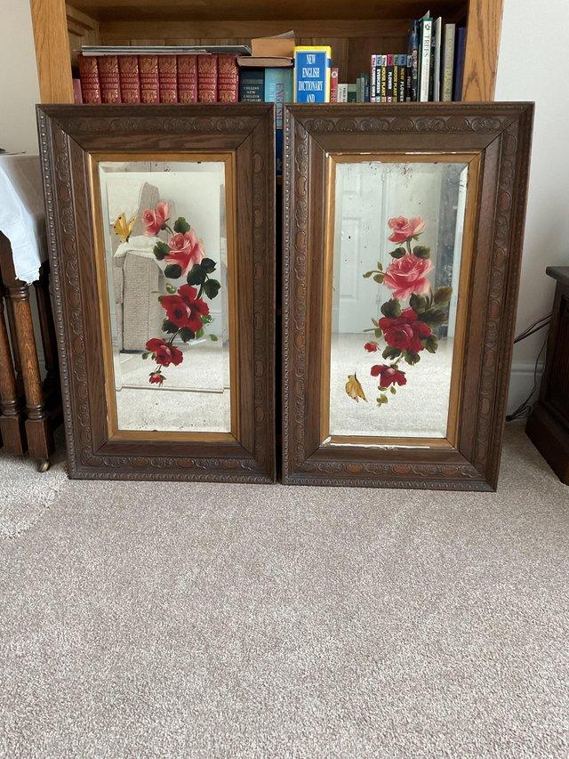 Preview of the first image of Antique A Pair of Solid Oak Framed Painted Mirrors..