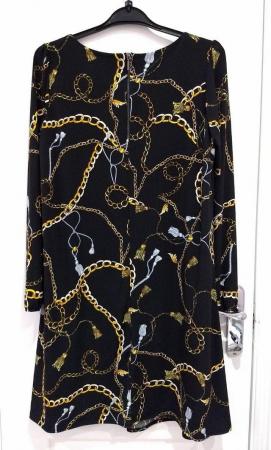 Image 8 of New Women's Wallis Smart Black Chain Print Dress Size 12