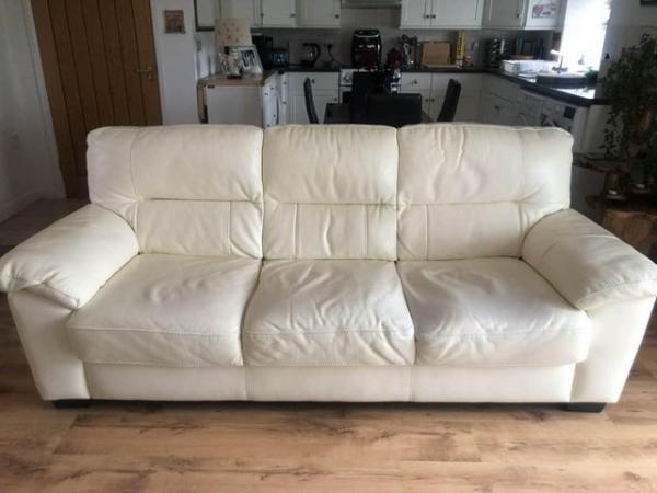 Image 3 of Cream Leather 3 Seater Sofa